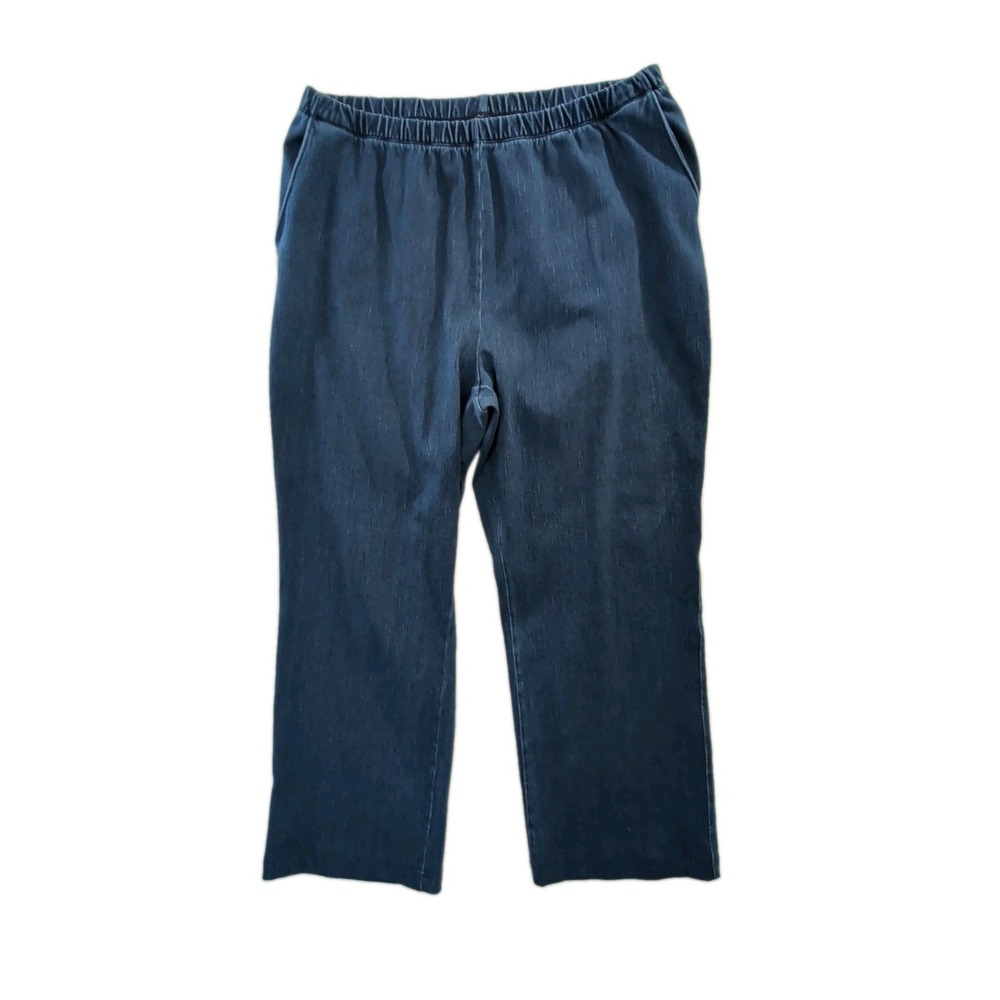 Lands End Pull On Crop Pants Women L Blue Elastic Waist Stretchy Straight Leg